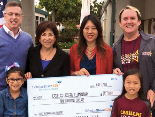 With Chula Vista Mayor Mary Salas to present a check for $10,000 for library books and other learning aids to Castillas Elementary. The Treasurer has visited 20 schools and distributed $305,000. 