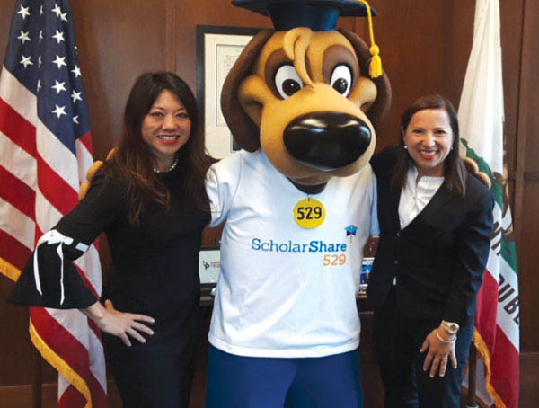 With Lt. Governor Eleni Kounalakis and Diploma Dog during a visit to the Capitol to promote saving for college through the state’s ScholarShare 529 plan. 