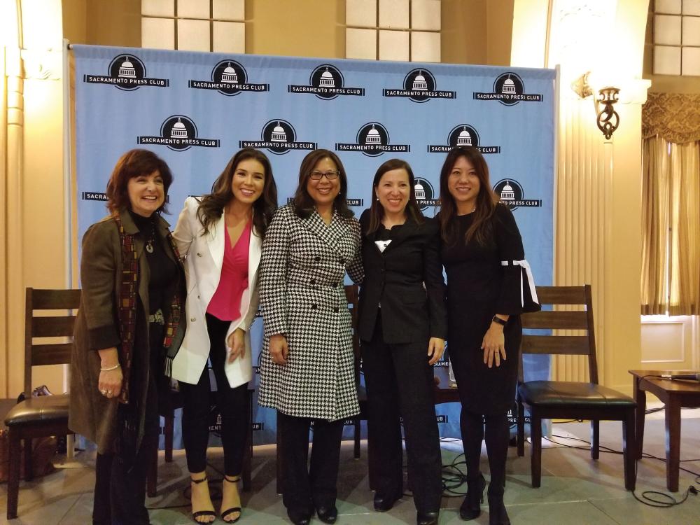 Treasurer Ma with Lieutenant Governor Eleni Kounalakis, State Controller Betty Yee, and journalists Ashley Zavala from KRON and Carla Marinucci of Politico, at a panel discussion on women empowerment presented by the Sacramento Press Club.